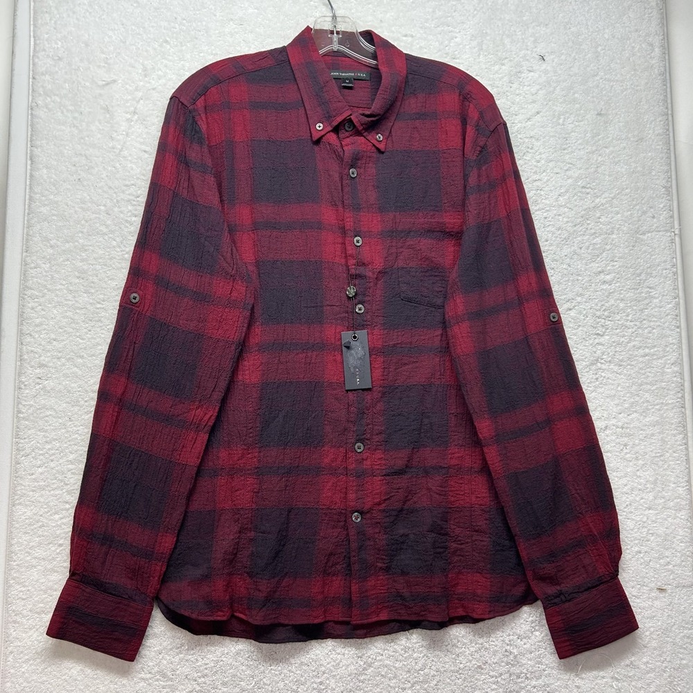 John Varvatos Mens Size M Red Seersucker Long Sleeve Button Up Cotton Shirt (T4)